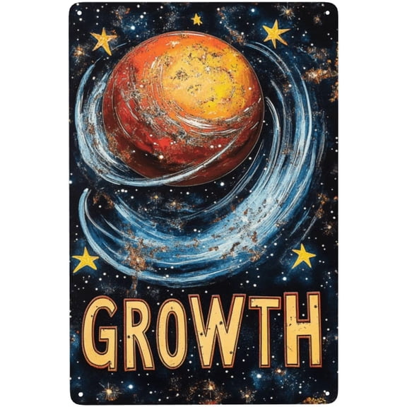 Metal Tin Sign Universe Planet Text Growth Wall Decor Plaque 8x12 Inch for Garage Yard Living Room Study Kitchen