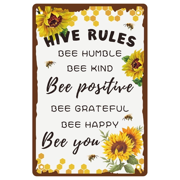 Metal Tin Sign Vintage Bee Sunflowers Hanging Wall Art Decor Retro Funny Painting Plate Plaques with Quotes for Garden Bar 8 x 12inch