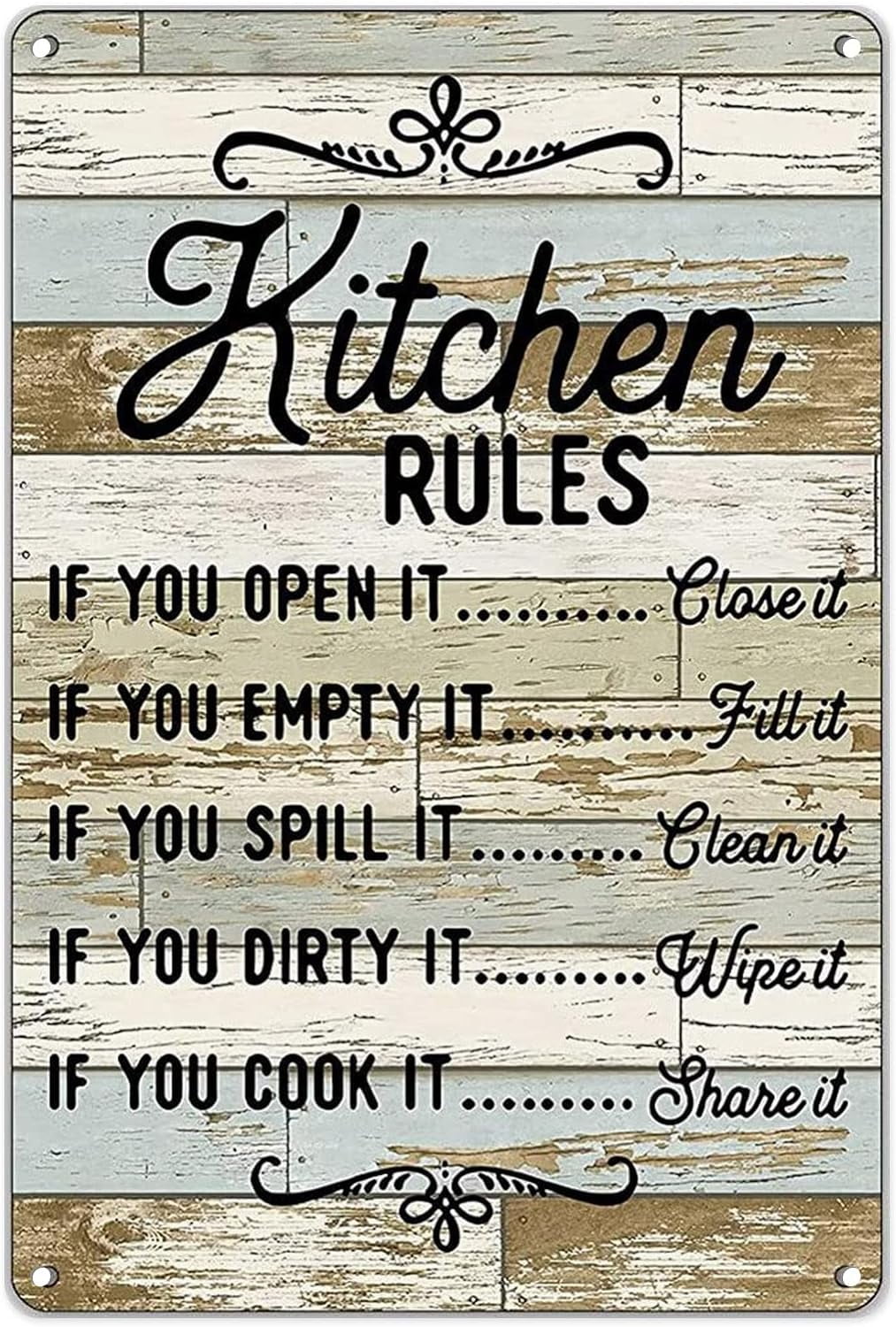 Metal Tin Sign Vintage Funny Kitchen Rules Quote Farmhouse Wooden Home 