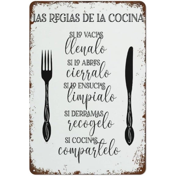 Metal Tin Sign Vintage Metal Signs Cocina Spanish Kitchen Print Spanish Wall Art Home Decor Retro Wall Decor Tin Sign Funny Decorations for Home Farm Office Club Metal Poster 8x12 Inch