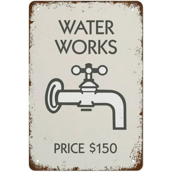Metal Tin Sign Vintage Monopoly Inspired Water Works Wall Decor Retro Posters Home Bar Pub Cafe Farm House Nursery Living Room Cave 8x12inch