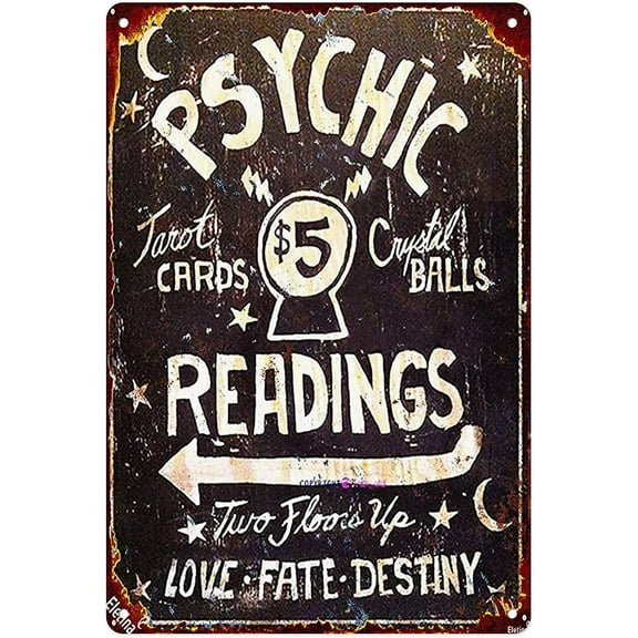 Metal Tin Sign Vintage Psychic Tarot Crystal Cave Cafe Club Art for Home, Living Room, Garden, Bedroom, Office, Hotel, Cafe and Pub Wall Decor 12" x 8"