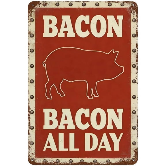 Metal Tin Sign Vintage Rustic Bacon Wall Decor Plaque With Pig Silhouette Illustration 8 x 12 Inch