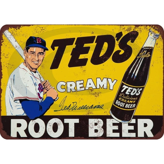 Metal Tin Sign Vintage Ted Williams for Ted's Root Beer Creamy Sign for Home Coffee Wall Decor (Aluminum) 12 x 8 inches