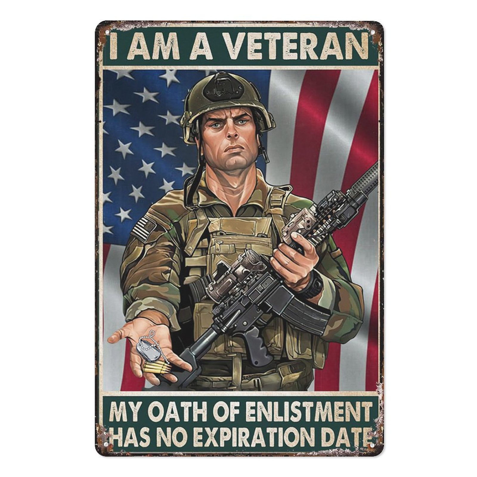 Metal Tin Sign Vintage Veteran American - I Am A Veteran, My Oath Of ...