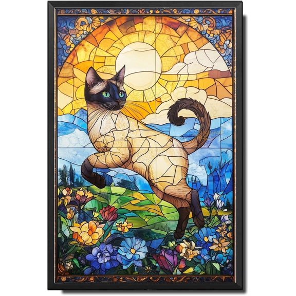 Metal Tin Sign Vintage Wall Art Decorative Gift Balinese Cat Garden Dash Glass Style Artwork for Living Room Bar Café Easy Install Tin Sig for Restaurant 8x12 Inch