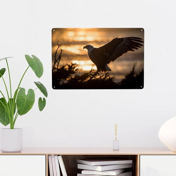 Metal Tin Sign Wall Art,Backlit Eagle Metal Signs Decoration Sign Metal Poster Aluminum Art Signs For Home Office Living Room Garden Yard Wall Decor 12 X 8 Inches