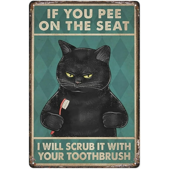 Metal Tin Sign Wall Decor Funny Black Cat If You Pee On The Seat Bathroom Poster Tin Sign For Office/Home/Classroom Bathroom Decor Gifts 8X12 Inch