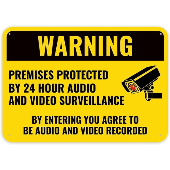 Metal Tin Sign Warning Video and Audio Surveillance Recording Sign, 12 x 8 Inches - You are Being Recorded Camera In Use Monitoring Signs