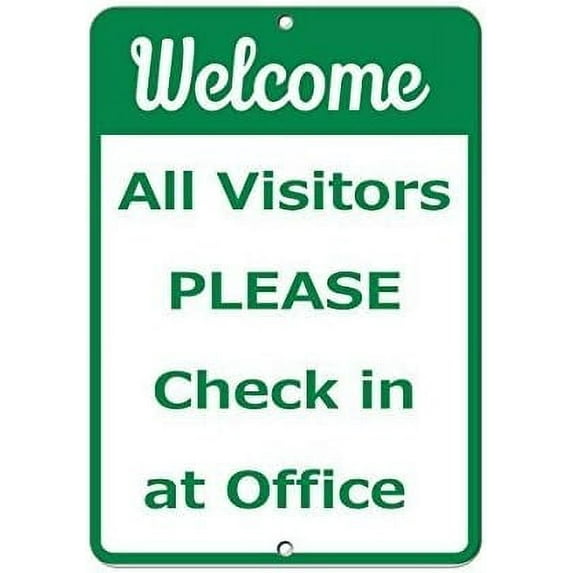 Metal Tin Sign Weccome All Visitors Please Check in at Office Metal Aluminum Sign for Wall Art 8x12 Inch