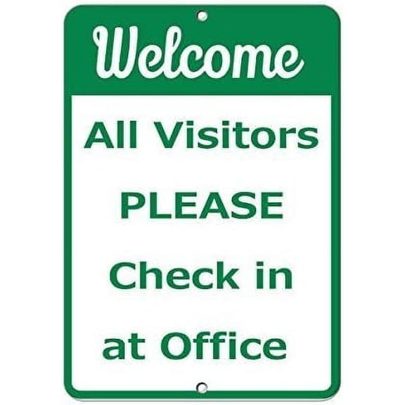 Metal Tin Sign Weccome All Visitors Please Check in at Office Metal Aluminum Sign for Wall Art 8x12 Inch