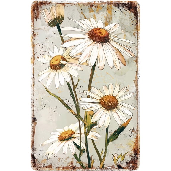 Metal Tin Sign White Daisy Flower Sign Vintage Metal Signs Retro Aluminum Tin Sign for Room Garden Door Home Bar Cafe Decor 8x12 Inches