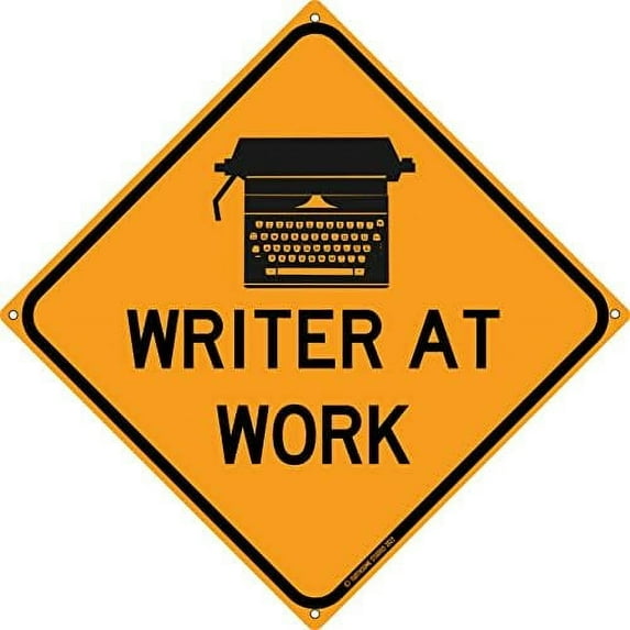 Metal Tin Sign Writer at Work Road Journalist Copy Editor Teacher Literature Classroom Office Typewriter Sign for Home Office Indoor Outdoor Wall Decor Yard Sign 12" x 12"