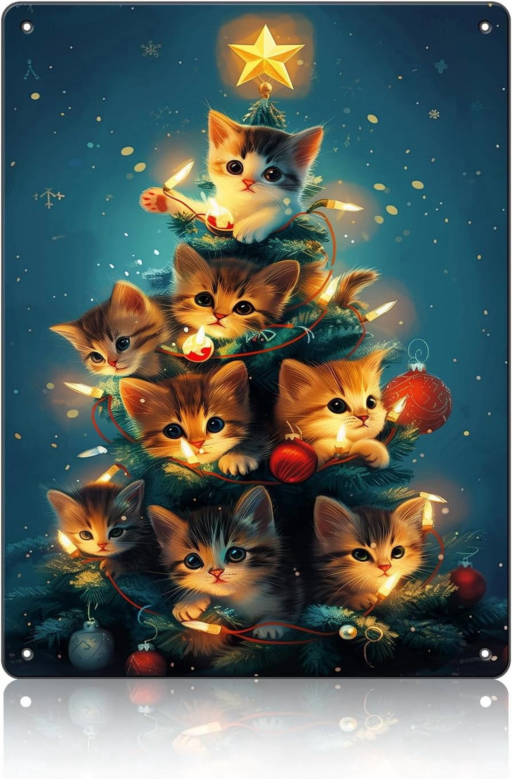 Metal Tin Signs, Christmas Cats Tree, Vintage Retro Aluminum Sign, 8x12 ...