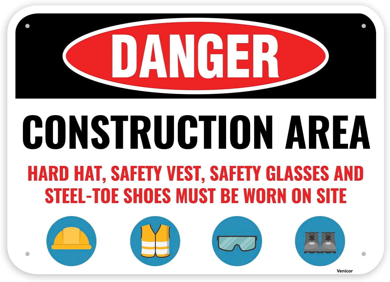 Metal Tin Signs Construction Signs, 12x8 Inches - - Danger Area Under ...