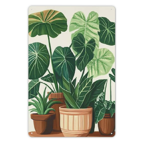 Metal Tin Signs Decorative Green Leaves Wall Art Decor Vintage Mordern Plaque Warm Gift Indoor Outdoor Spring Accent Farmhouse Home Cafes Office Store Club 8x12 inch
