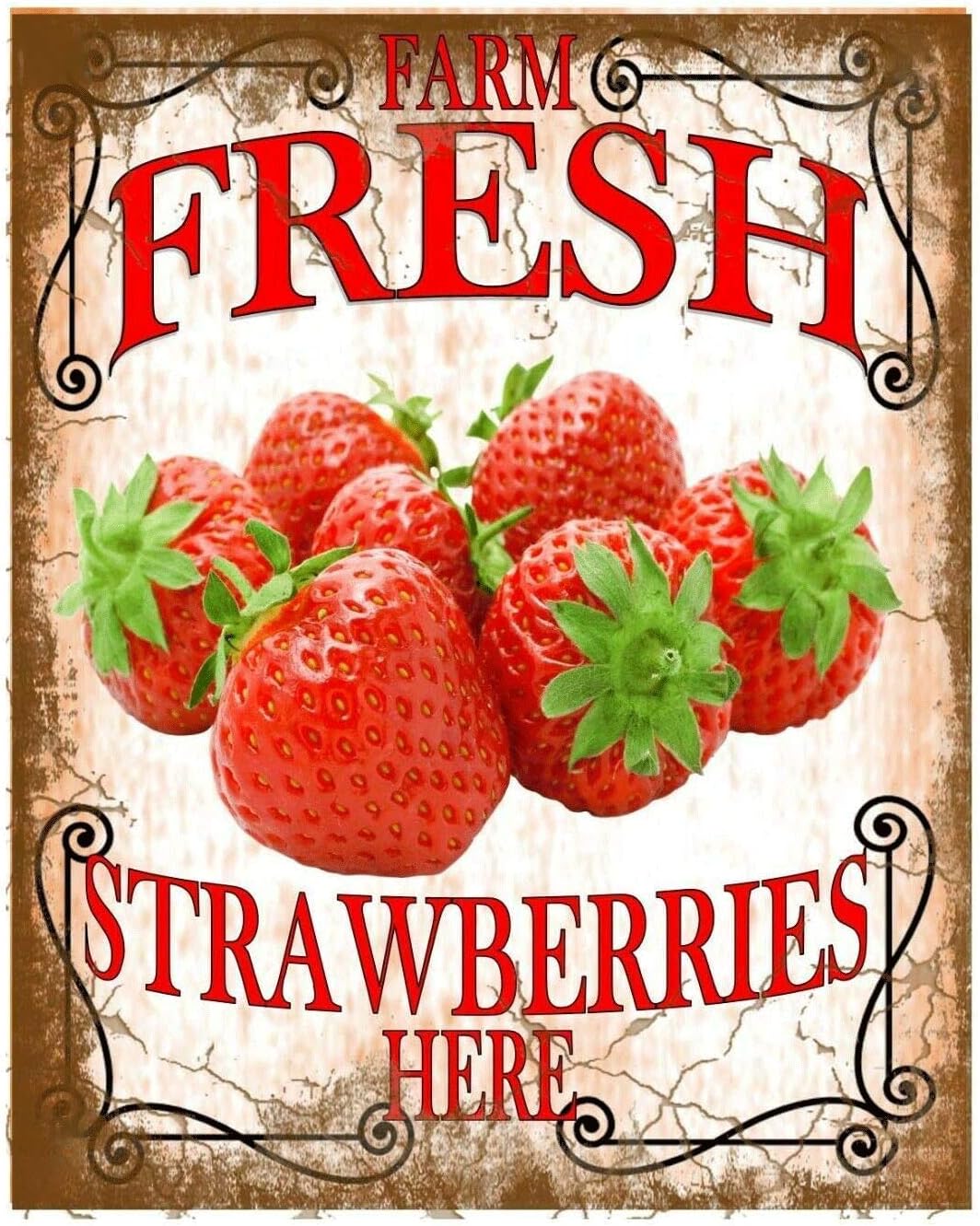Rustic Strawberry Sign Metal Tin Signs Farm Shop Fresh Fruit Fresh Strawberries Shop Funny ...