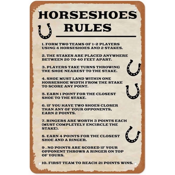 Metal Tin Signs Horseshoes Rules Sign Vintage Yard Game Poster ...