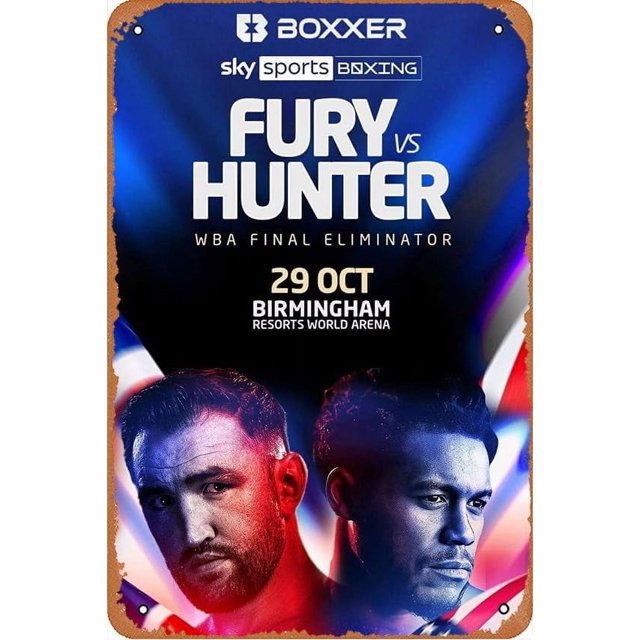 Metal Tin Signs Hughie Fury vs Michael Hunter Film Home Gate Garden
