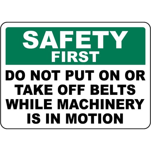 Metal Tin Signs Sign Warning Sign First Do Not Put On Or Take Off Belts While Machinery Is In Motion Signs For Home Coffee Bar Wall Decor 8x12 Inch