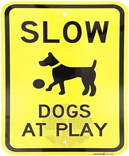Metal Tin Signs Slow Dogs At Play With Graphic Aluminum Sign Plate Wall ...