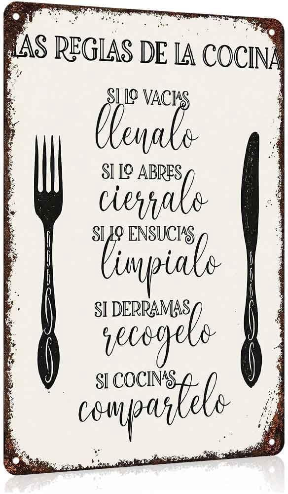 Metal Tin Signs Spanish Kitchen Rules Sign 8x12inch - Walmart.com