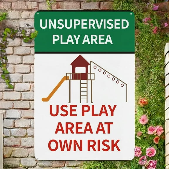 Metal Tin Signs, Unsupervised Play Area at Own Risk Sign,12x8 inch Metal Reflective Rust Free Aluminum Sign, Weather Resistant, Waterproof, Durable Ink, Easy to Install Wall Decor For Bar Garage Man