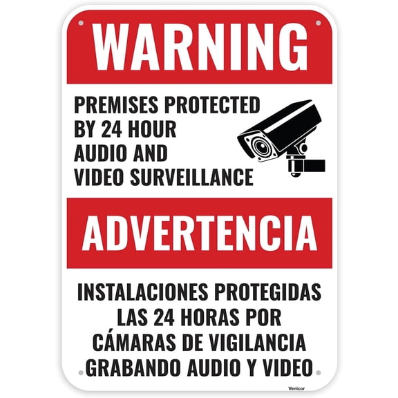Metal Tin Signs Video and Audio Surveillance Recording Bilingual Sign, 8x12inch - - You are Being Recorded Warning Camera Monitoring Property Protected Signs
