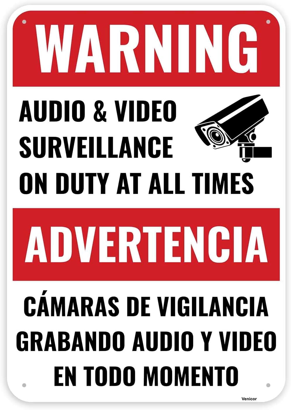 Security Camera. Sign Metal Tin Signs Video and Audio Surveillance Camera Security Bilingual ...