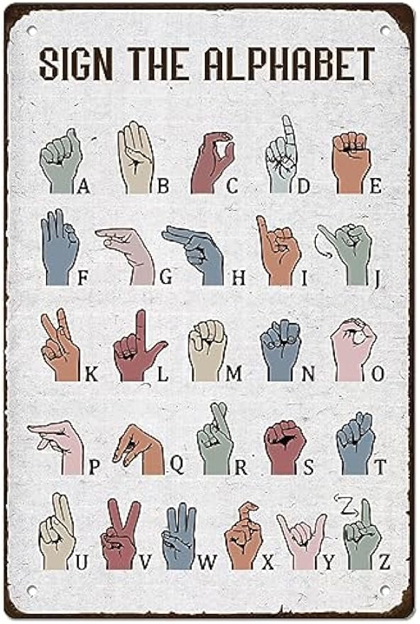 Metal Tin Signs Vintage ASL American Sign Language Alphabet Educational ...