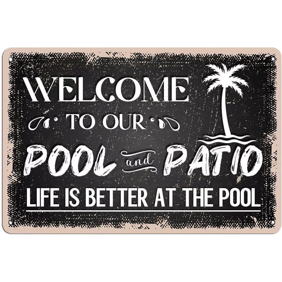 Metal Tin Swimming Pool Sign Wall Decor for Patio or Backyard, Life Is Better at The Pool Design, 8x12 Inch
