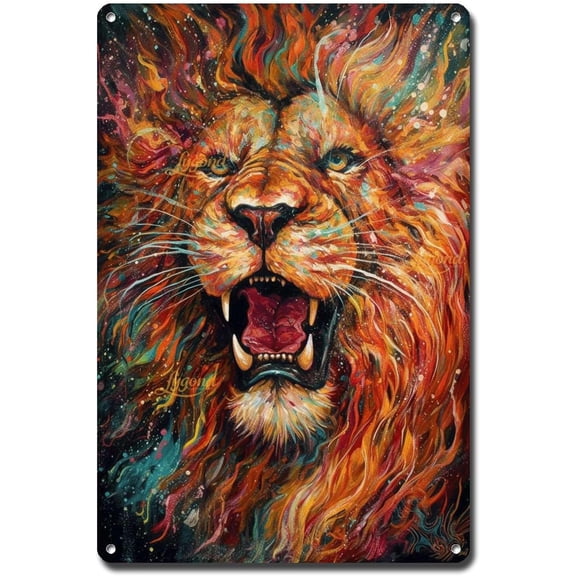 Metal Tin Wall Sign Vintage Lioness Psychedelic Art Restroom Decor for Patio 8 x 12 Inches