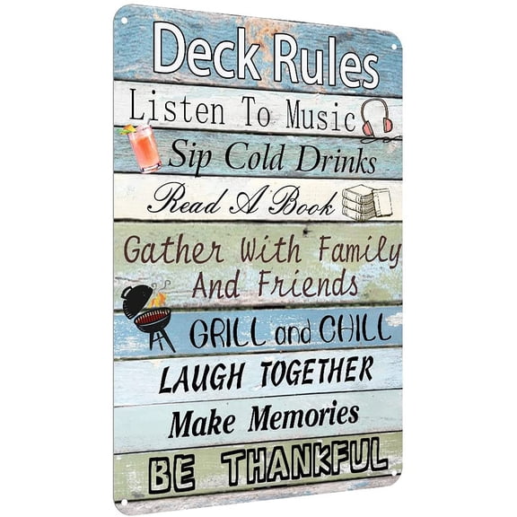 Metal Tin Wall Sign With Deck Rules for Pool Bar Terrace House Backyard Decor, 8 x 12 Inch