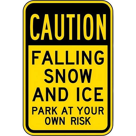 Metal Tin Warning Sign Caution Falling Snow and Ice Park at Your Own Risk - 8"x12" Aluminum Safety Sign, Winter Safety Decor for Home Commercial Driveway Alerts