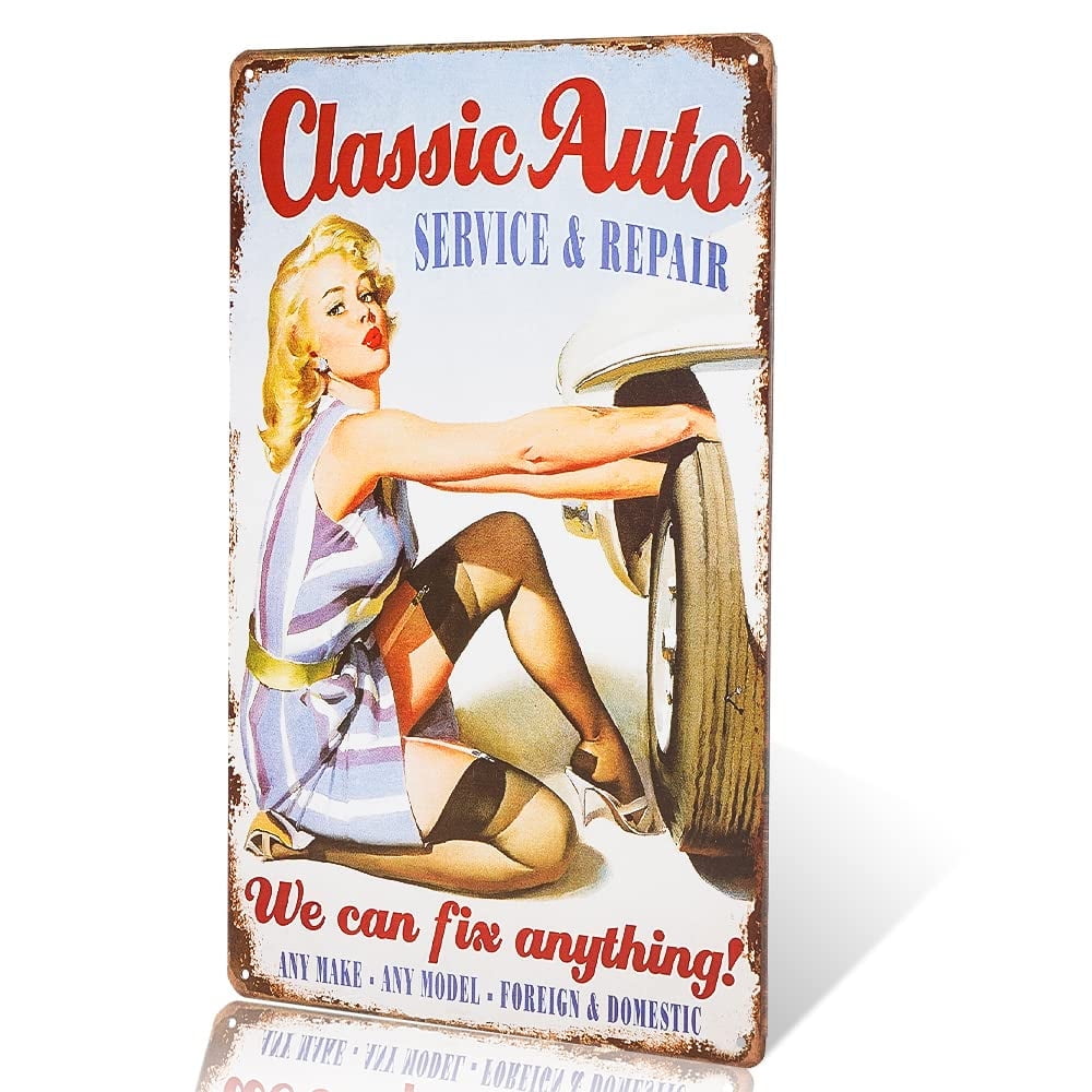 SUMIK Vintage Garage Tool Wall Sign | 12x8 Inch Metal Tin Poster | Auto Repair Man Cave Home Decor