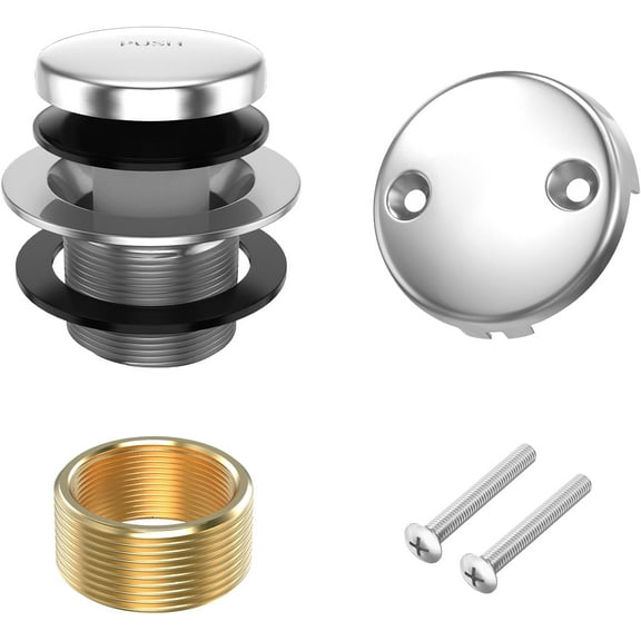 All Metal Tip-Toe Bathtub Drain Kit with Two-Hole Overflow Faceplate and Universal Fine/Coarse Thread Assembly, Bath Tub Drain Kit fits All Bathtub -Chrome Plated