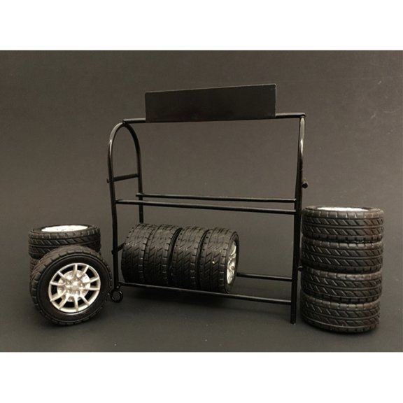 Metal Tire Rack with Rims and Tires for 1/24 Scale Models by American Diorama