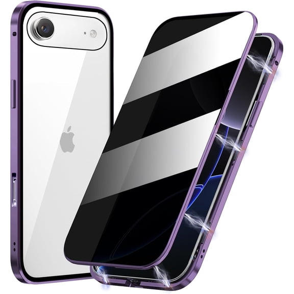 REQO Metal Titanium Frame Privacy Case for iPhone 17 Air, Privacy Screen Protector, Magnetic Adsorption with Safety Buckle Lock, Double Side Tempered Glass,Full Body Protection Anti Peep Cover