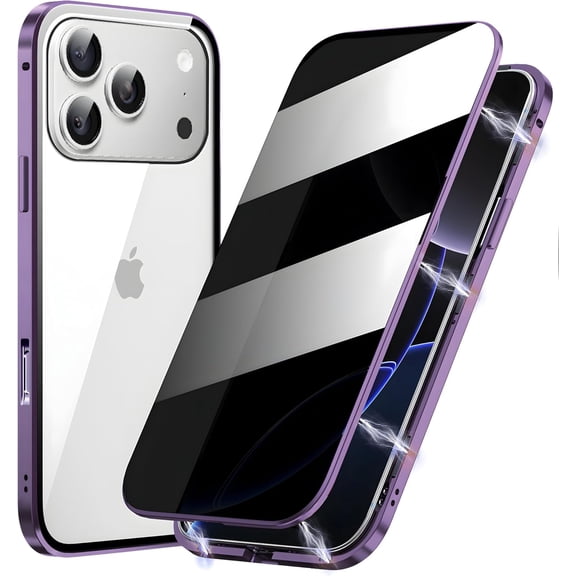 Metal Titanium Frame Privacy Case for iPhone 17 Pro Max, Privacy Screen Protector, Magnetic Adsorption with Safety Buckle Lock, Double Side Tempered Glass, Clear Back Anti Peep Full Body Case Cover