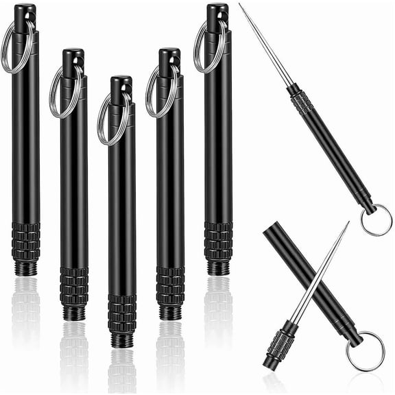 Metal Titanium Toothpicks, 5Pcs Black Reusable Keychain Telescopic EDC Toothpick Multifunctional Stainless Steel Toothpick for Travel Picnic Camping
