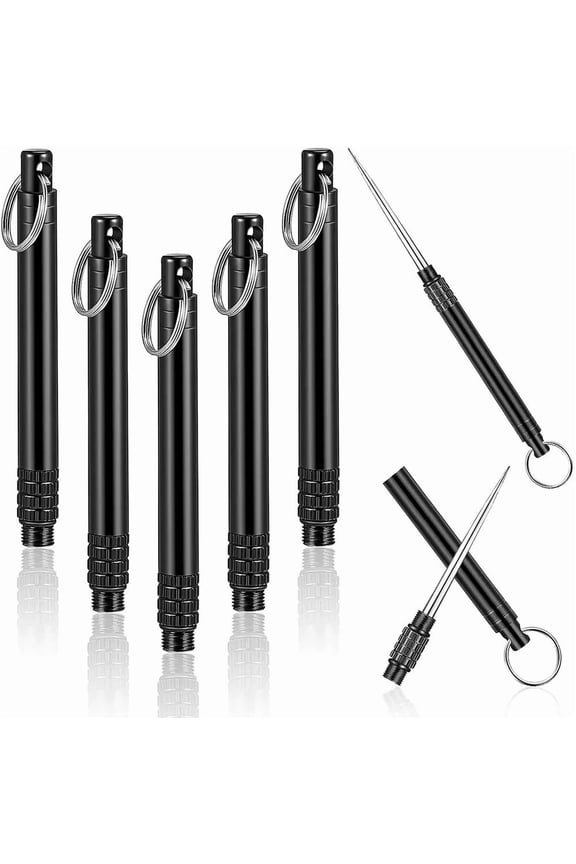 Metal Titanium Toothpicks, 5Pcs Black Reusable Keychain Telescopic EDC Toothpick Multifunctional Stainless Steel Toothpick for Travel Picnic Camping