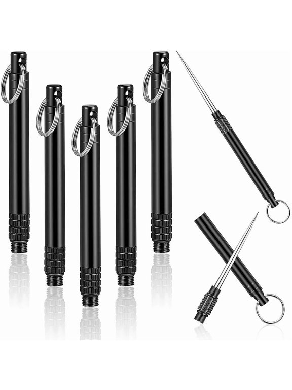 Metal Titanium Toothpicks, 5Pcs Black Reusable Keychain Telescopic EDC Toothpick Multifunctional Stainless Steel Toothpick for Travel Picnic Camping