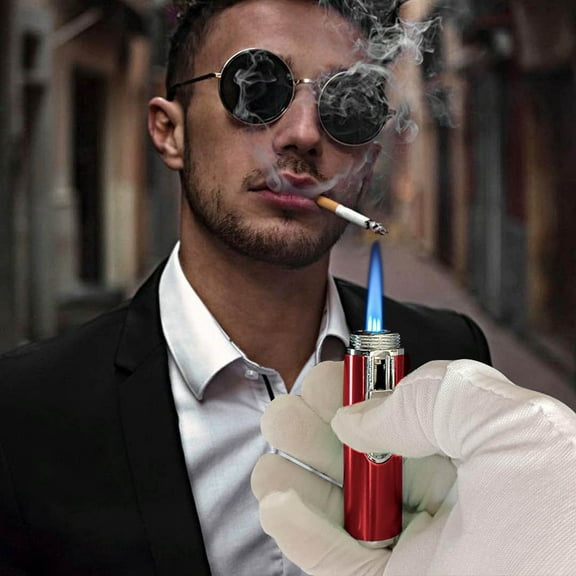Metal Tobacco Pipe Lighter with Volcanic Rock, Cigar Lighters Torch Ligters Butane Refillable, Slim Butane Torch Lighter, All-in-One Multipurpose Metal Lighters Red