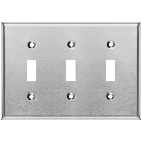 Metal Toggle Switch Wall Plate, 3 Gang, Standard Size, 4.5'' x 6.38'', 430 Grade Stainless Steel, Corrosion and Heat Resistant Unbreakable Metal, Light Switch Cover Panel, With Matching Screws