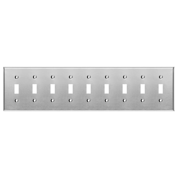 Metal Toggle Switch Wall Plate, 9 Gang, Standard Size, 4.5'' x 17.25'', 430 Grade Stainless Steel, Corrosion and Heat Resistant Unbreakable Metal, Light Switch Cover Panel, With Matching Screws