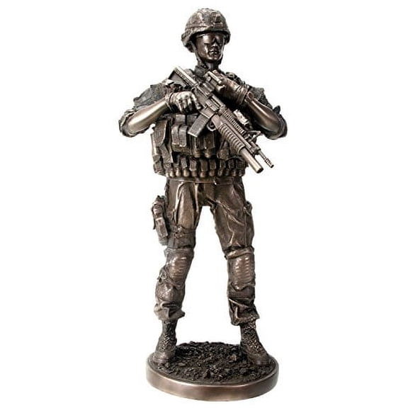Metal Tone Reporting Detail Fighting Soldier with Gun Statue Display