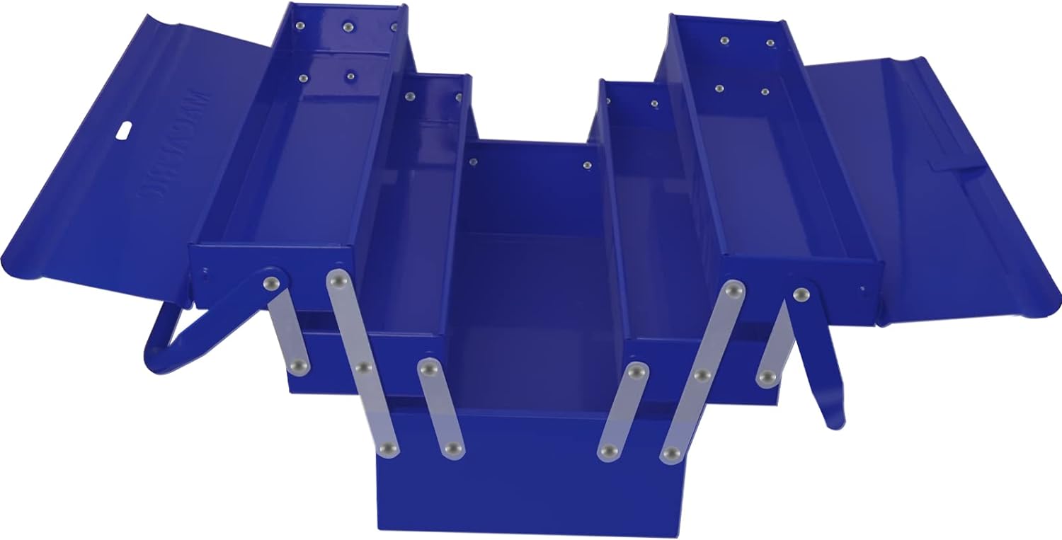 Metal Tool Box 16.5 x 8.5 x 8'' Folding Tool Storage Box, 3 Level and 5