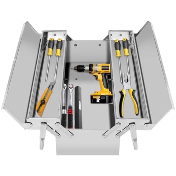 Metal Tool Box, 2-Tier 3 Organizer Drawers Multi-Function Folding Organizer, Fold Out Stainless Steel Tool Box with Handle 18-inch Cantilever Folding Storage Box for Household Warehouse Repair Shop