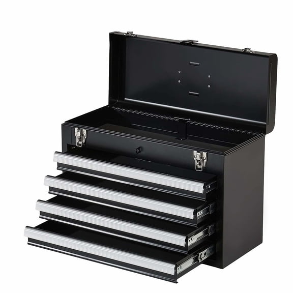 Metal Tool Box 20.5 Inch with 4 Drawers, Portable Tool Chest, Locking Steel Toolbox with EVA Liners & Ball Bearing Slides, Multi-Function Tool Organizer