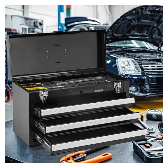 Metal Tool Box 20.5 Inch, Portable Tool Organizer with 3 Drawers, Steel Toolbox with Auto-Lock, Heavy Duty Tool Storage for Home & Auto Repair
